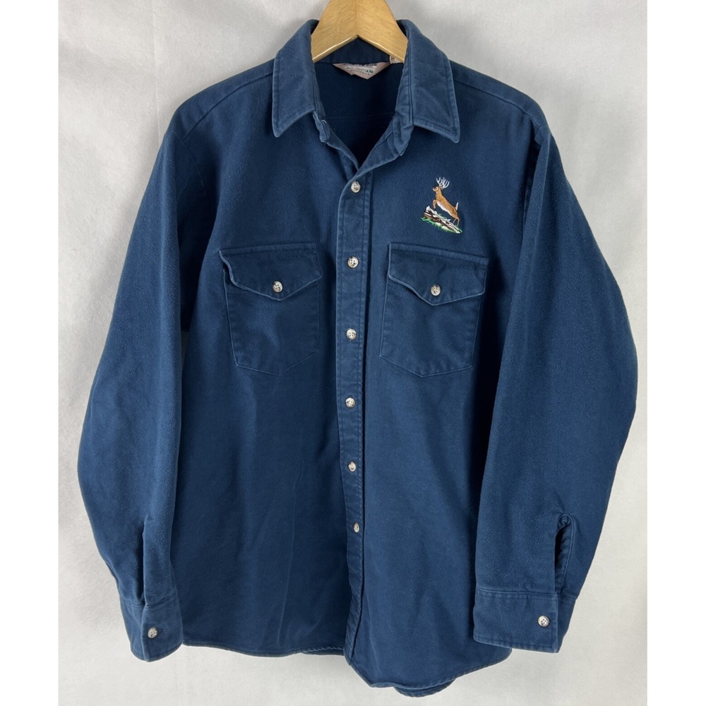 Winter Run Mens Shirt Size XL Running Deer Vintage Cotton‎ Chamois USA Blue D18